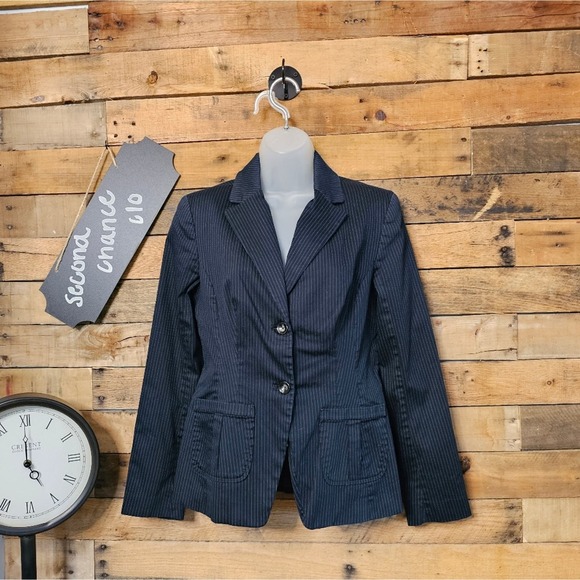 Merona women's black pin stripped dress jacket size 8 - Picture 1 of 14